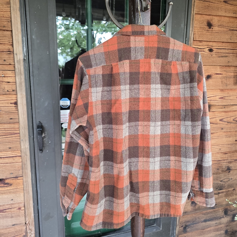 Pendleton Orange and Brown Plaid Button-Up Shirt, Medium - Picture 5 of 10